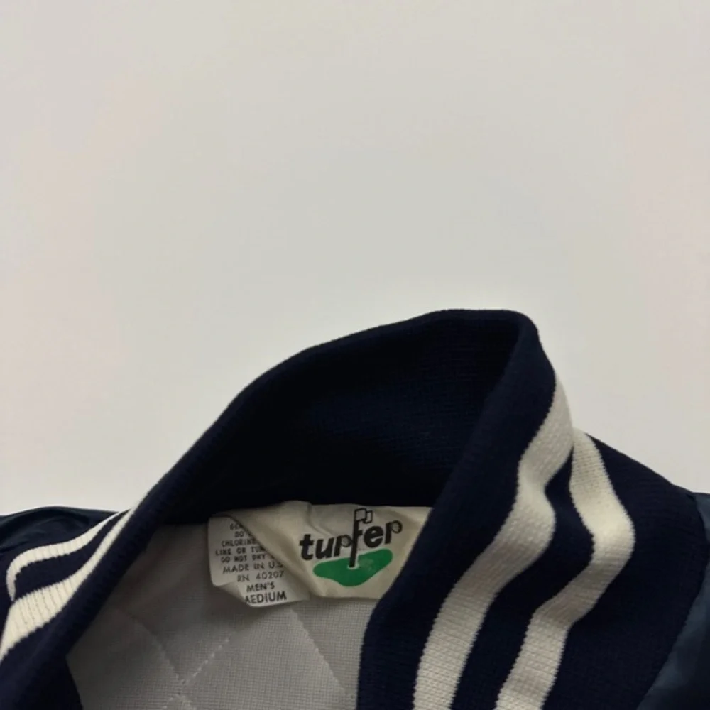 Vintage‎ Pepsi Cola Patch Satin Snap Button Bomber Jacket Navy Blue Medium